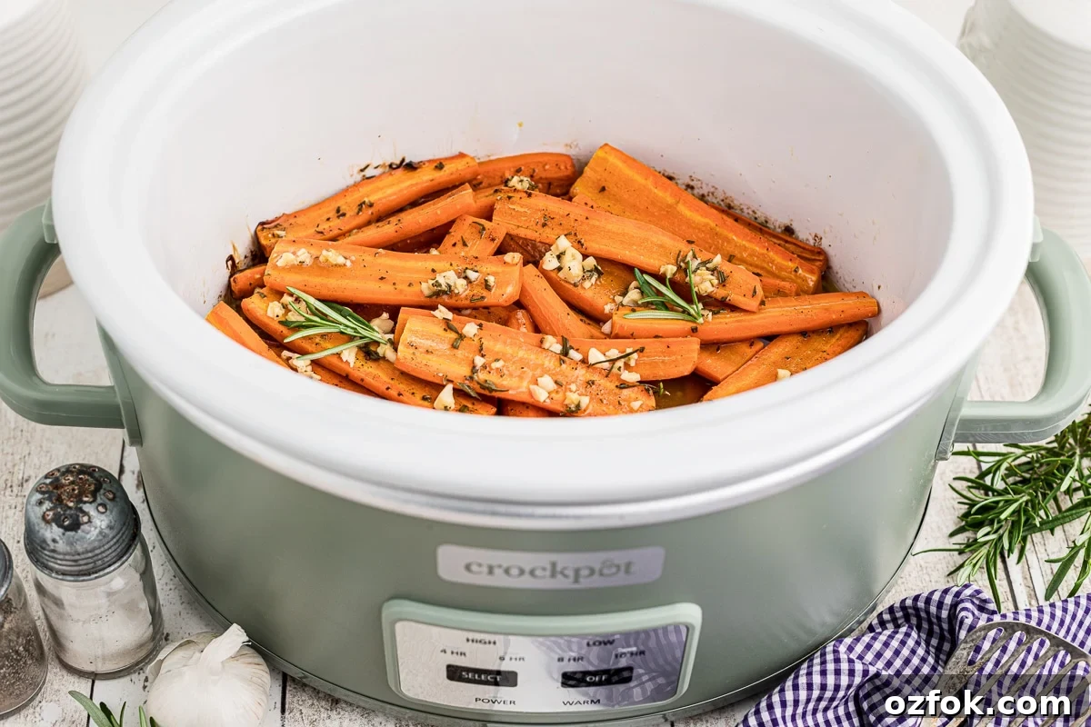 side view of carrots in a crockpot.