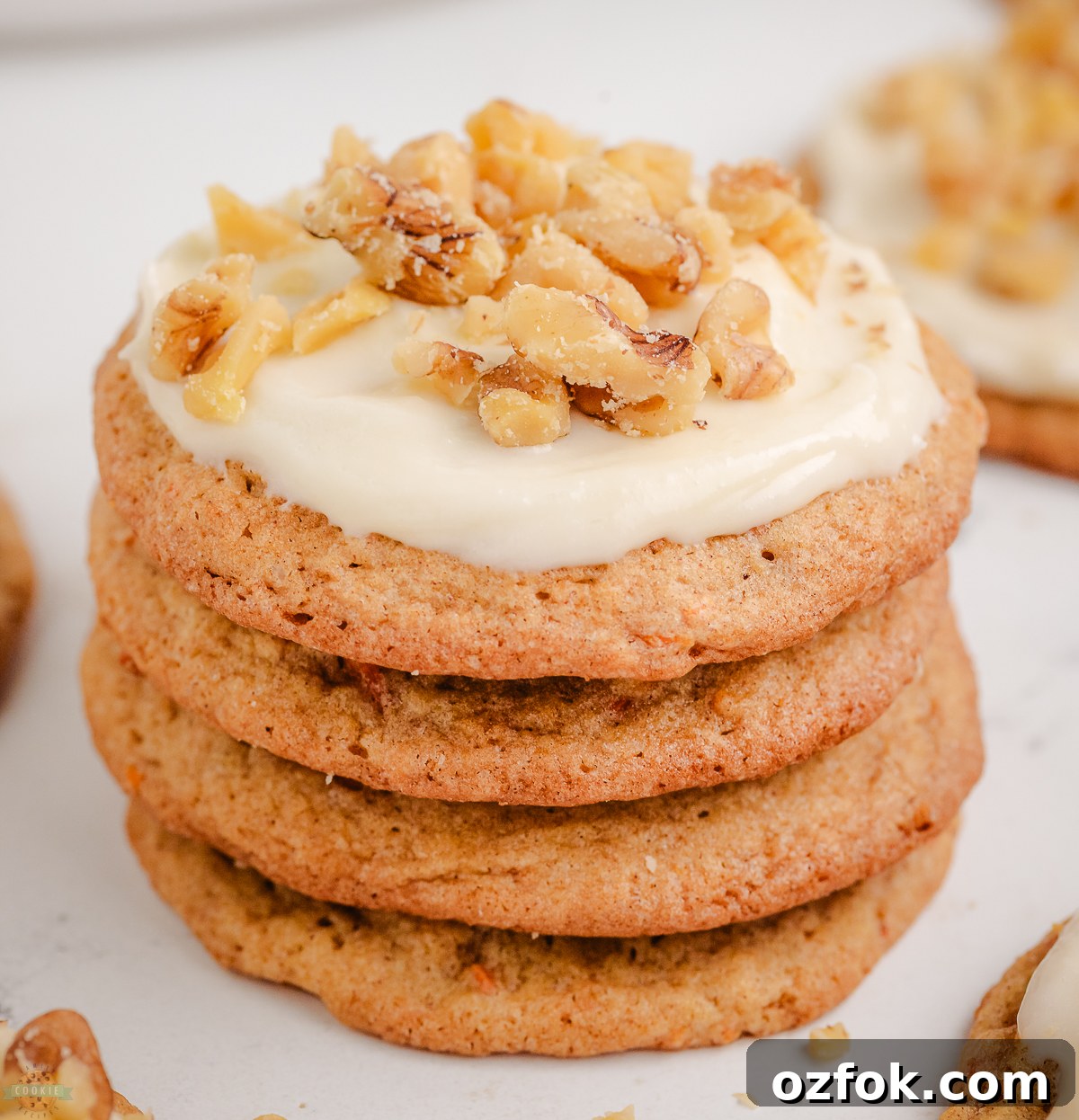 Soft Carrot Cake Cookies with Cream Cheese Frosting 2 stack of Carrot Cake Cookies with cream cheese frosting