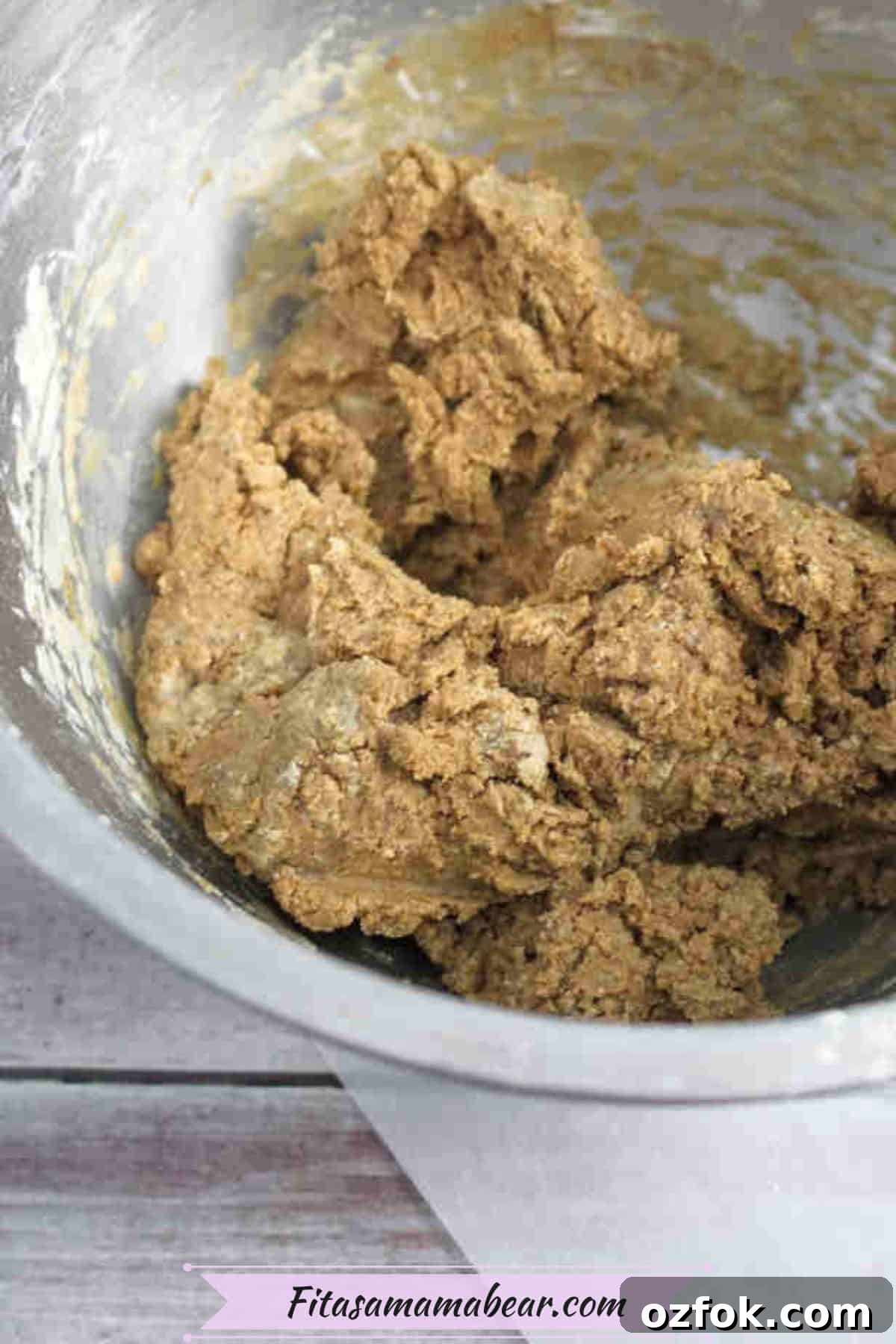 5-Minute Gingerbread Protein Bars Recipe for Quick Snacks 5 Steel bowl with gingerbread protein bar batter.