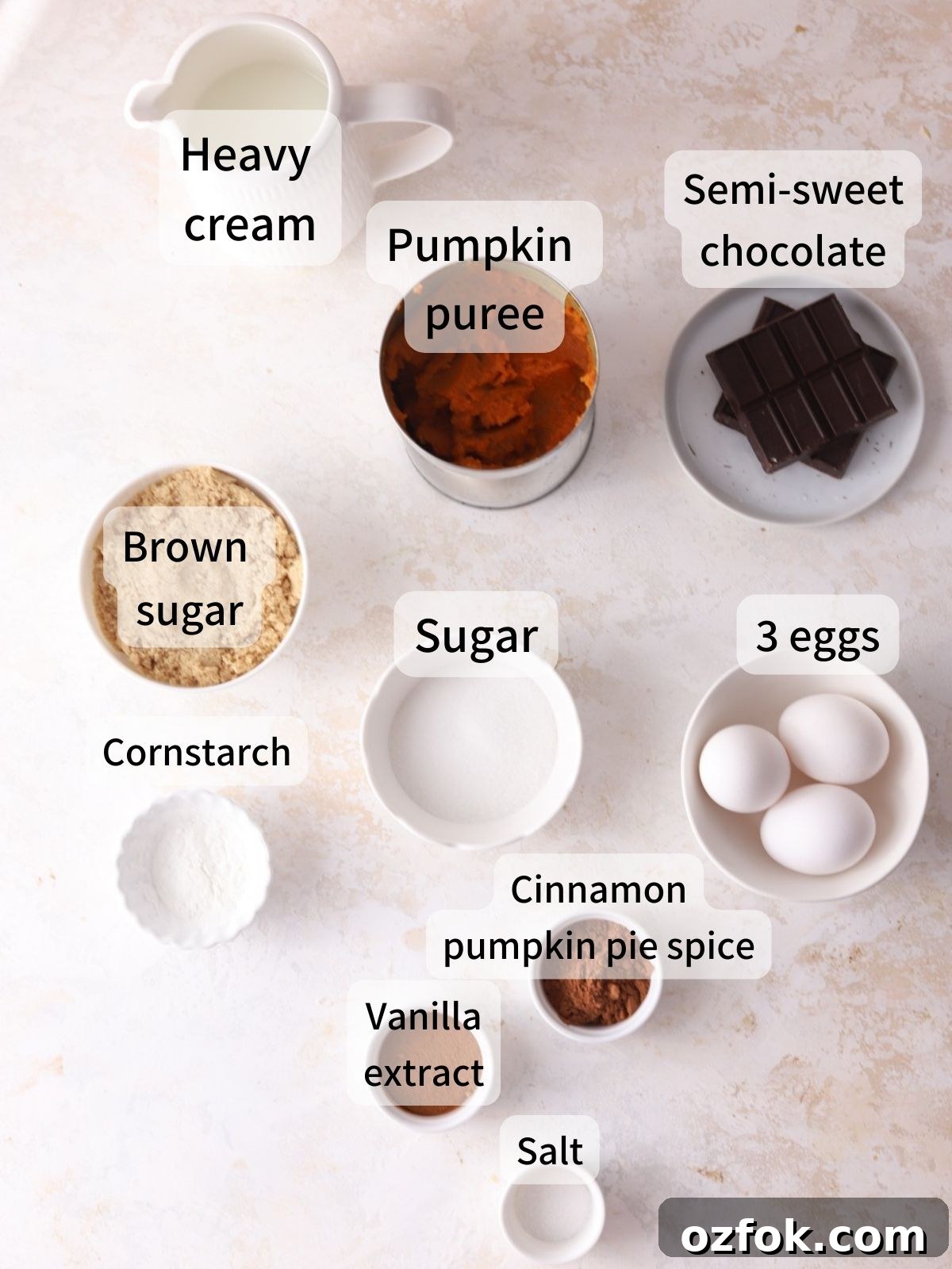 Chocolate Pumpkin Pie Recipe: Rich, Creamy Autumn Dessert 3 Labeled ingredients for chocolate pumpkin pie