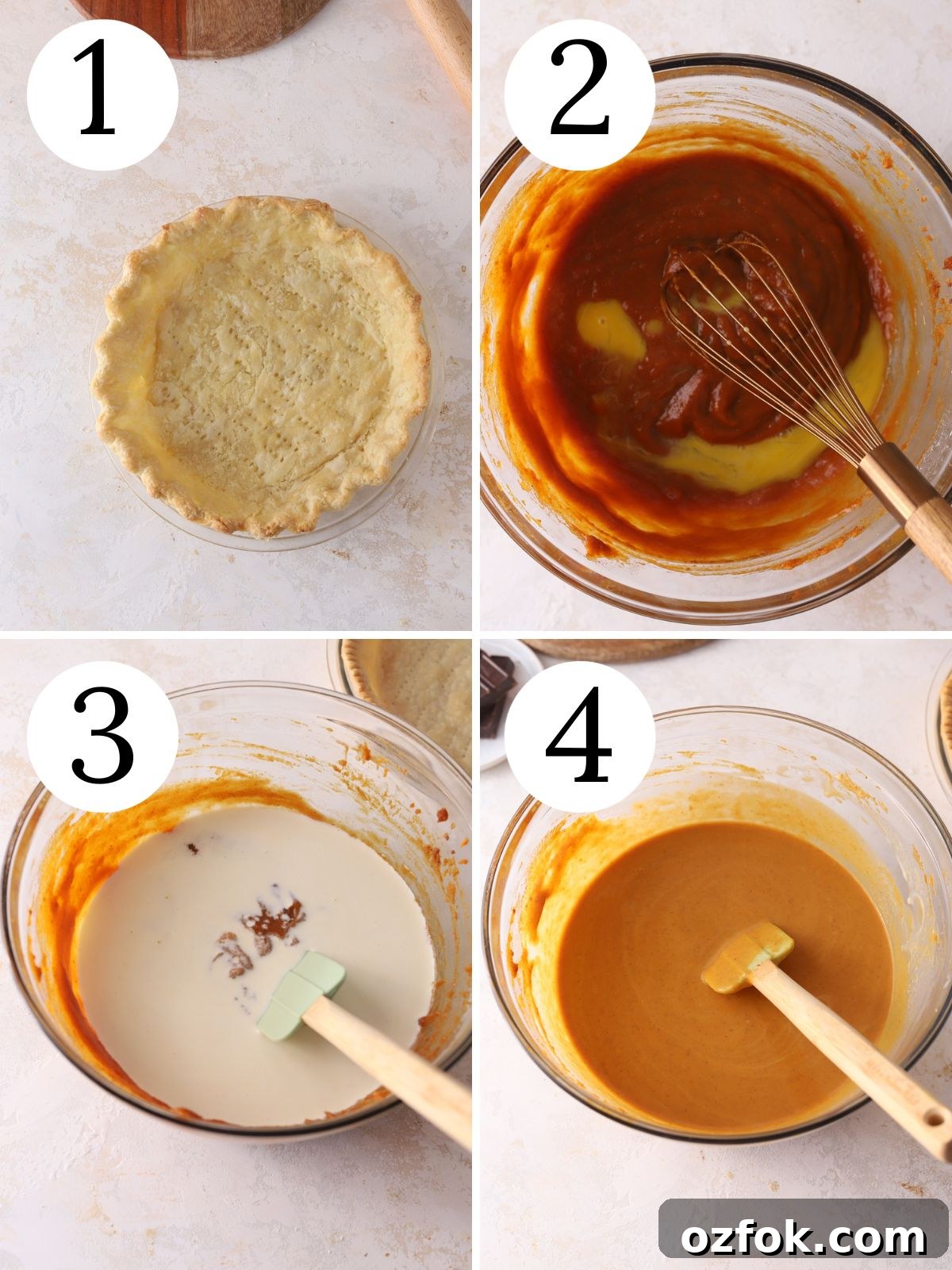 Chocolate Pumpkin Pie Recipe: Rich, Creamy Autumn Dessert 5 Step-by-step collage for making pumpkin pie filling