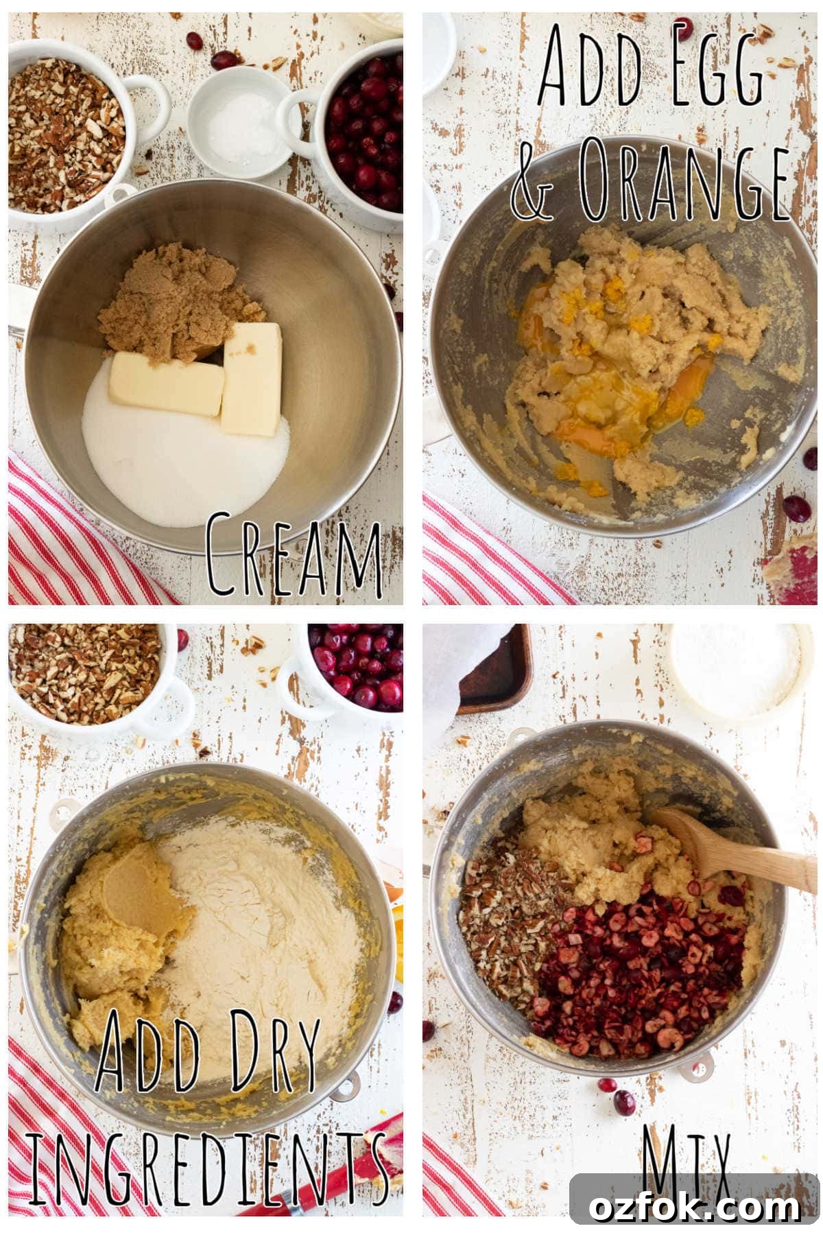 Cranberry Pecan Cookies with Old-Fashioned Flavor 5 Step by step images for making cranberry cookies.