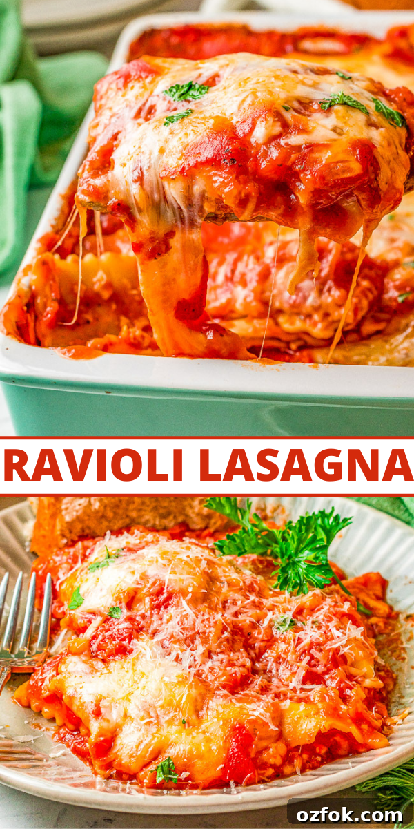 Cheesy Ravioli Lasagna Recipe: Layered Baked Pasta with Marinara 14 Cheesy Ravioli Lasagna Pinterest image.