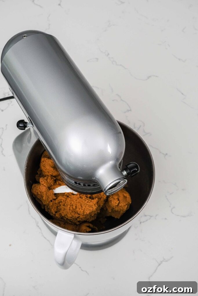 Mixing gingerbread dough in a stand mixer.