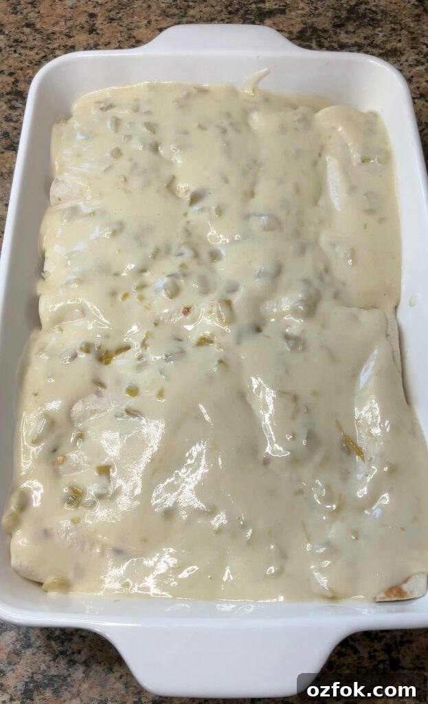 Creamy White Chicken Enchiladas Recipe for Weeknight Dinners 11 Sauce over enchiladas