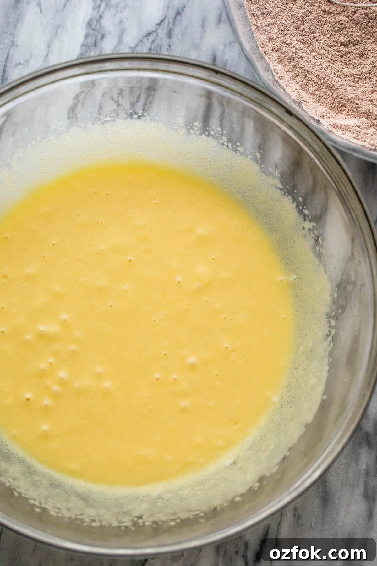 wet ingredients batter for chocolate zucchini bread