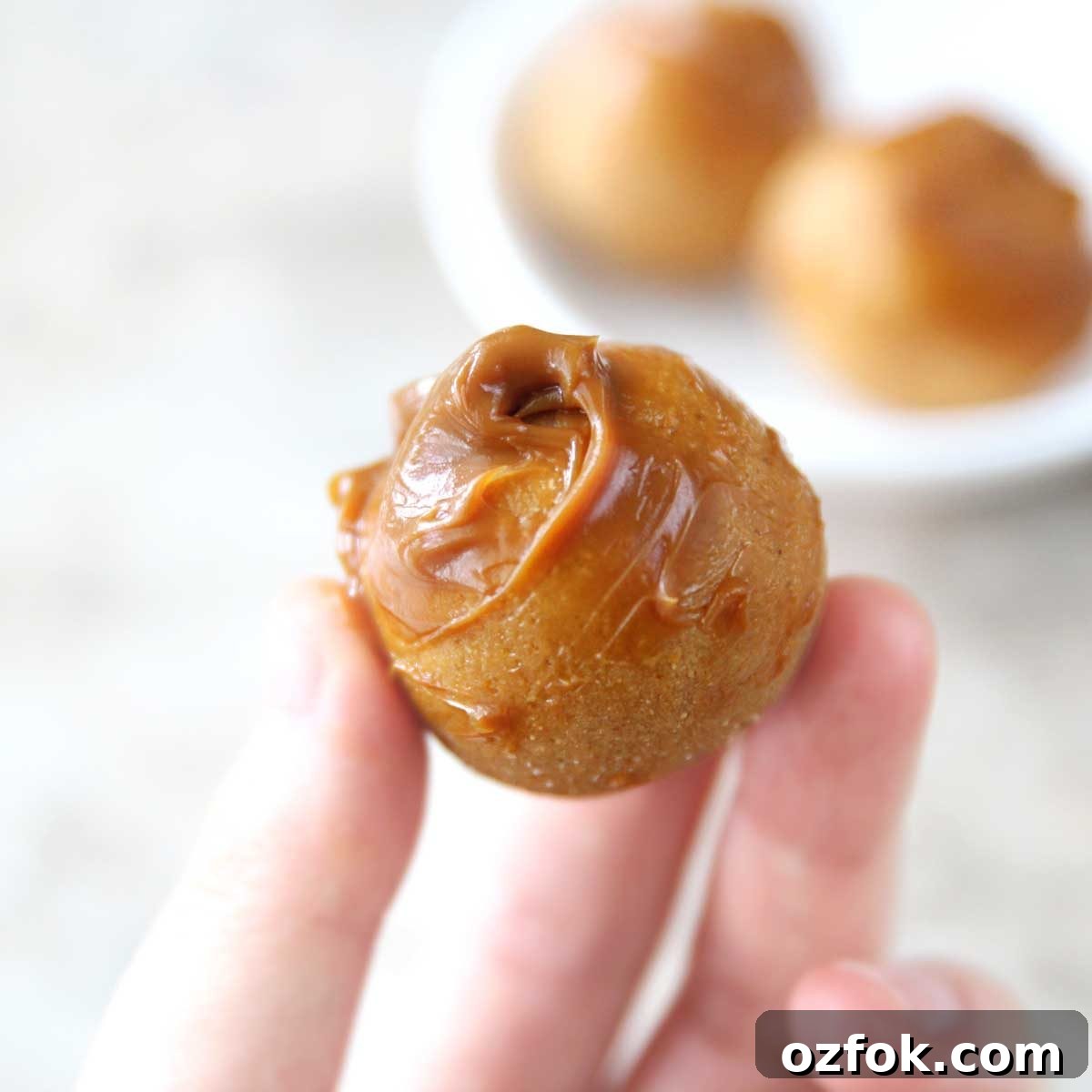 Dulce de Leche Protein Balls — 3-Ingredient Energy Bites 3 Close up of protein balls