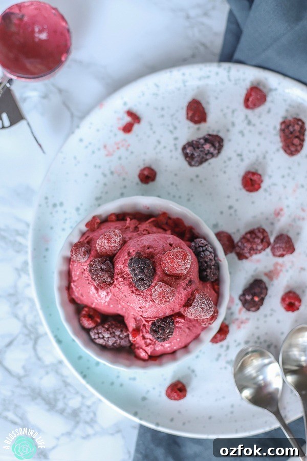 5-Minute Homemade Frozen Yogurt Without an Ice Cream Maker 3 homemade frozen yogurt in a teal dish with blackberries