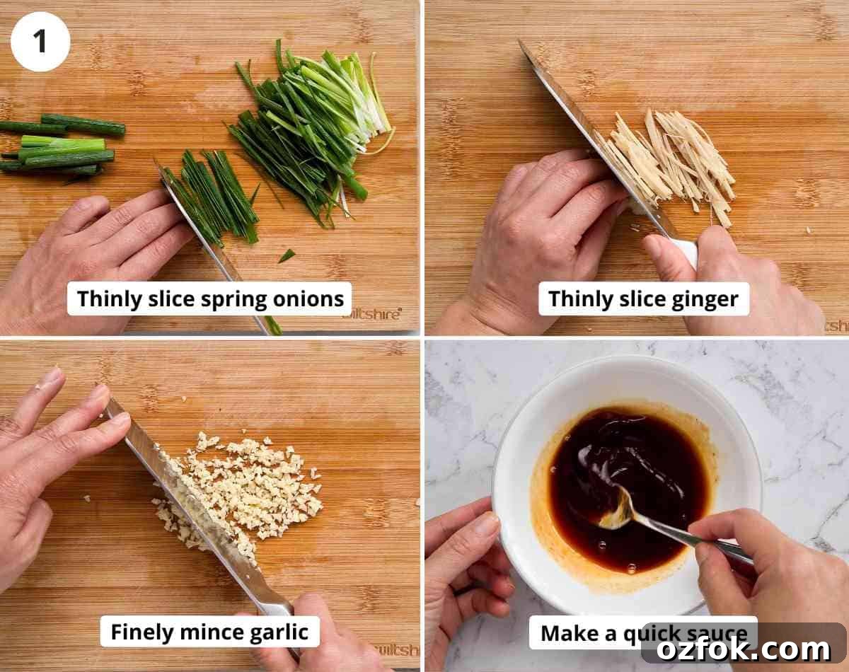 Chinese-Style Prawn Stir-Fry with Ginger and Spring Onions 4 step 1 of instructions - preparing ingredients