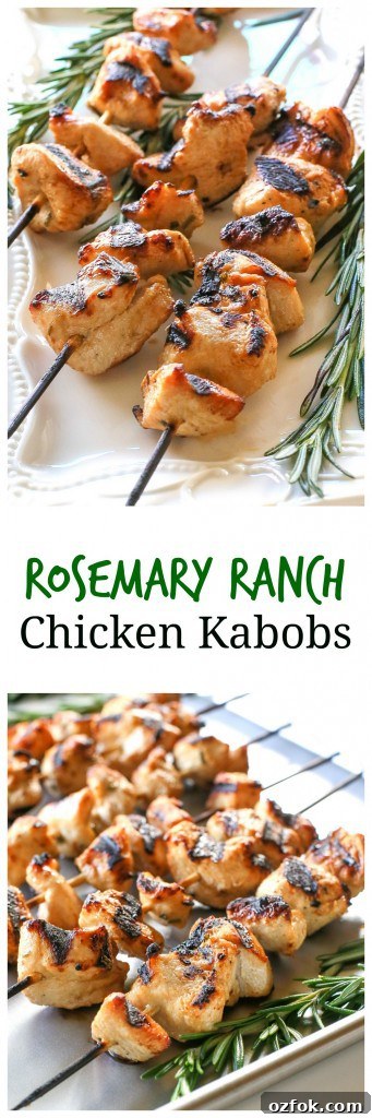 Rosemary Ranch Chicken Kabobs Recipe for Grilled Skewers 5 Rosemary Ranch Chicken Kabobs - light, easy, and delicious! #chicken #grilled #dinner #recipe