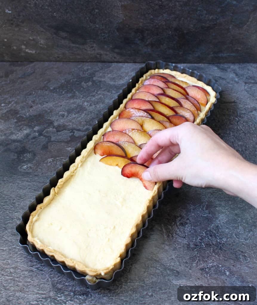 Placing the plums over the vanilla custard