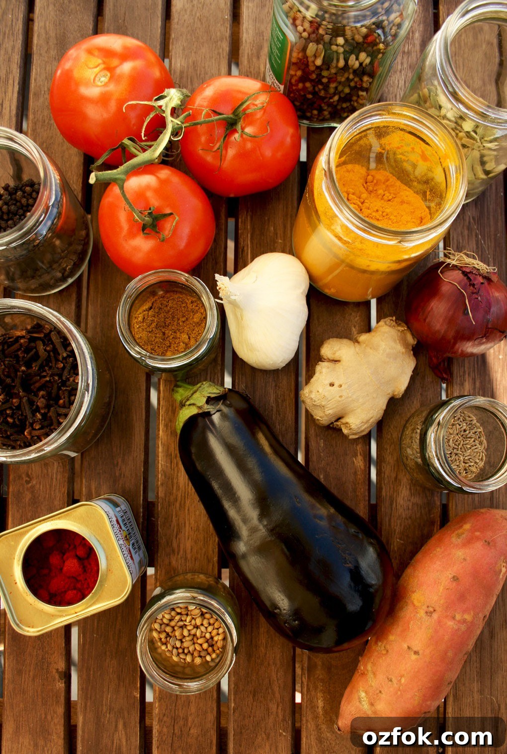 Ingredients for Roasted Eggplant Sweet Potato Curry