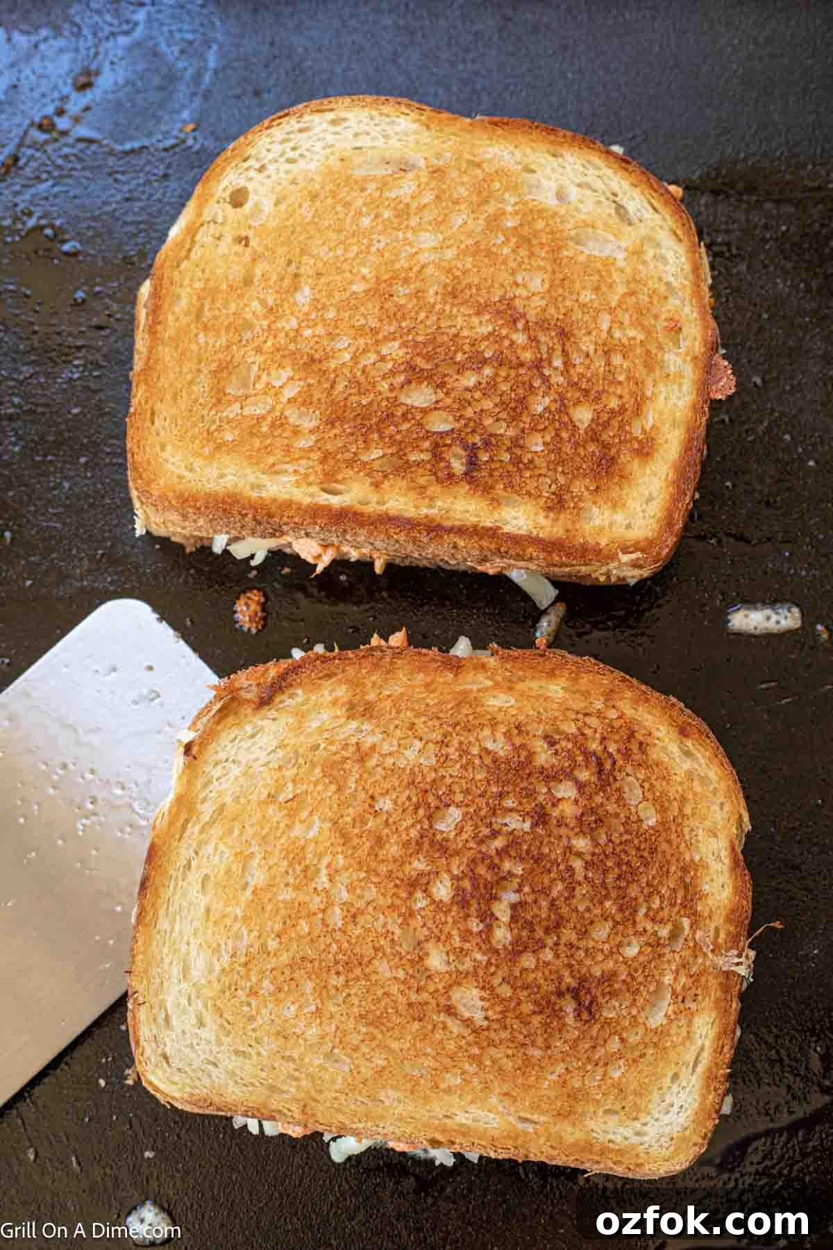 Buffalo Grilled Cheese Sandwich on the griddle