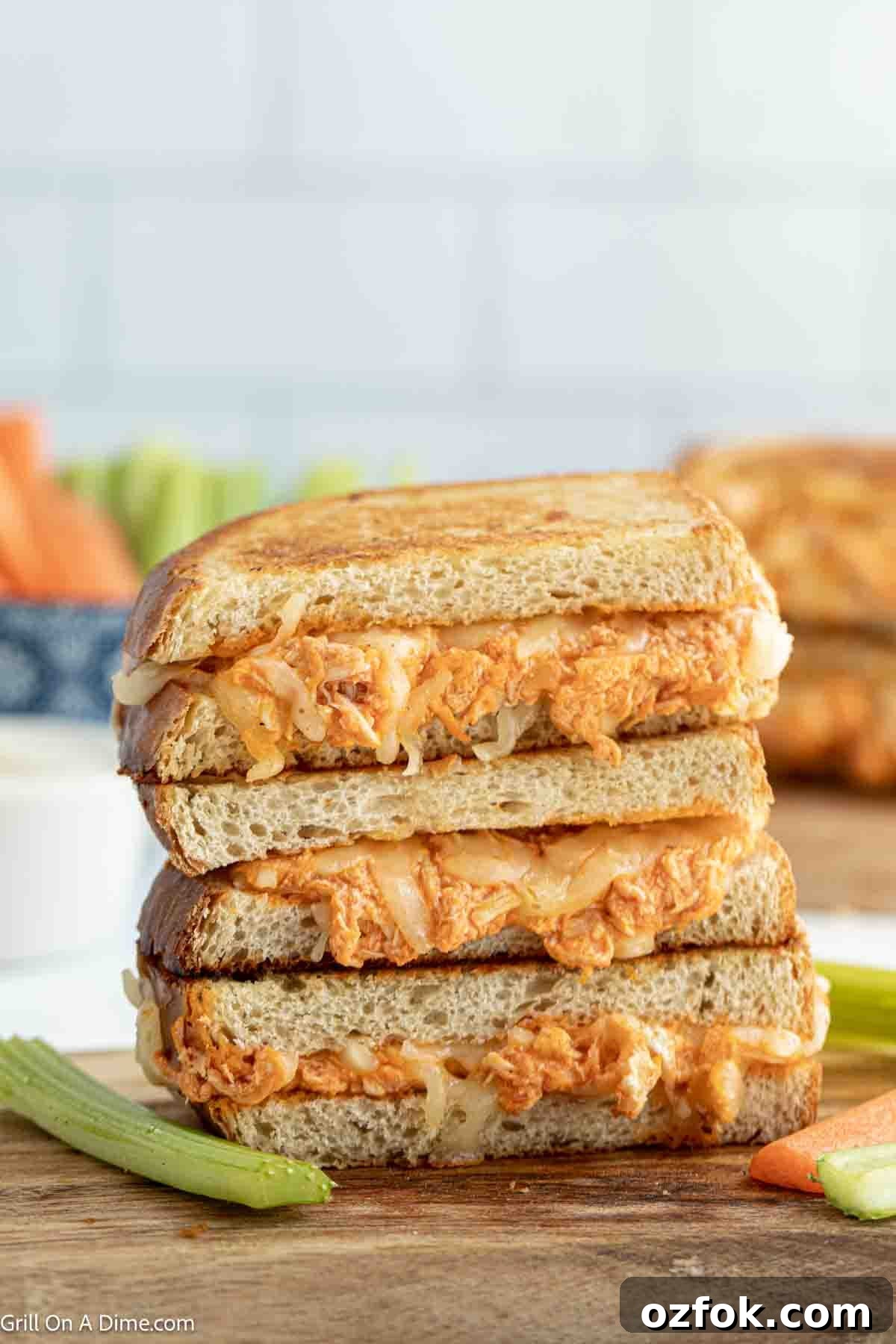 Buffalo Chicken Grilled Cheese stacked