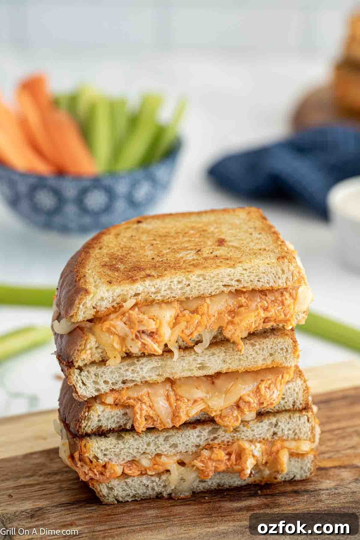 Buffalo Chicken Grilled Cheese stacked