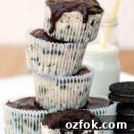 Stack of Oreo Cheesecake Cupcakes with Chocolate Ganache