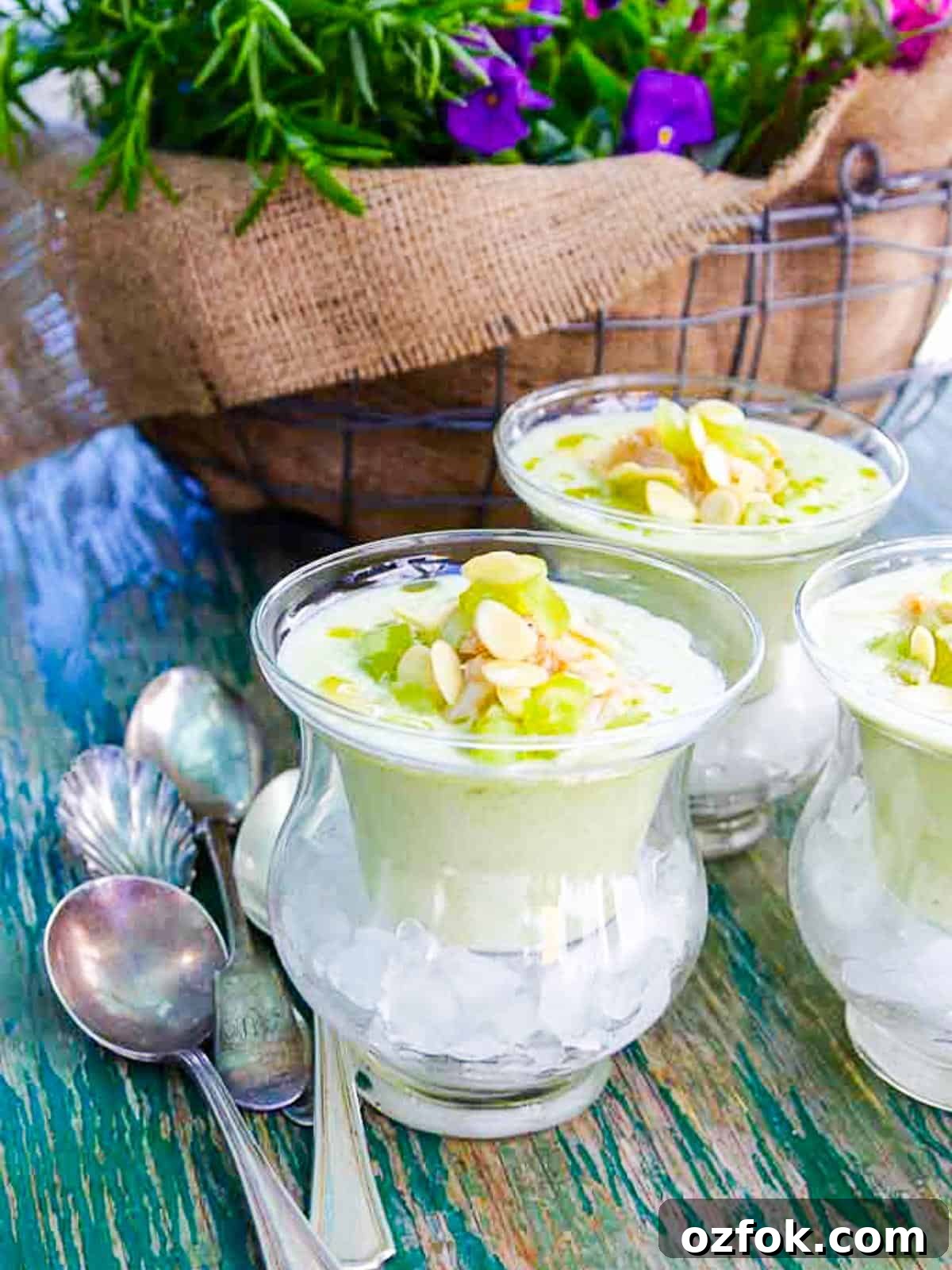 White gazpacho cold soup with spoons