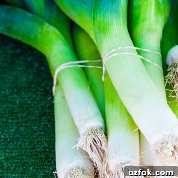 Bright green leeks held together