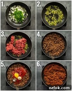 6 step by step photos showing how to make sloppy joe mix