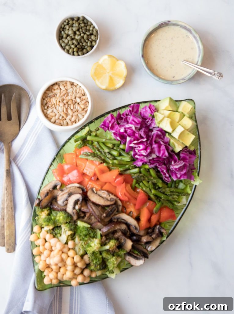 Roasted and chopped veggies, lemon tahini dressing