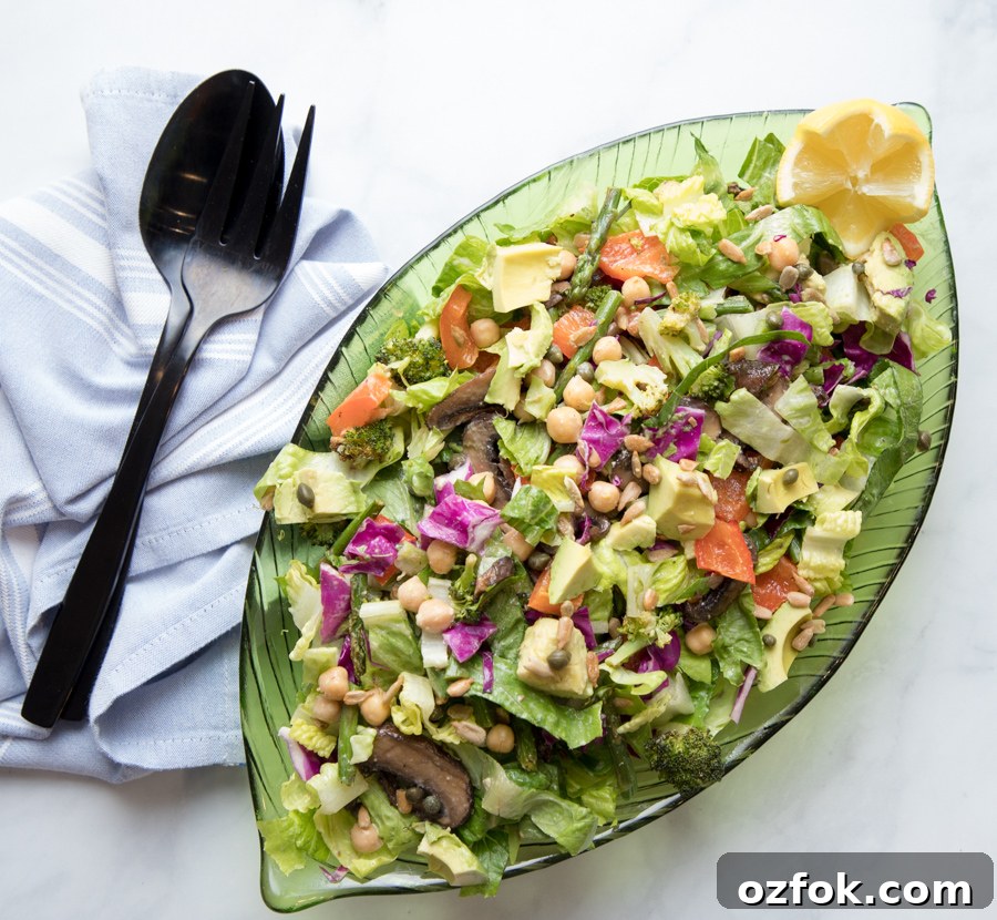 Colorful salad with lemon tahini dressing