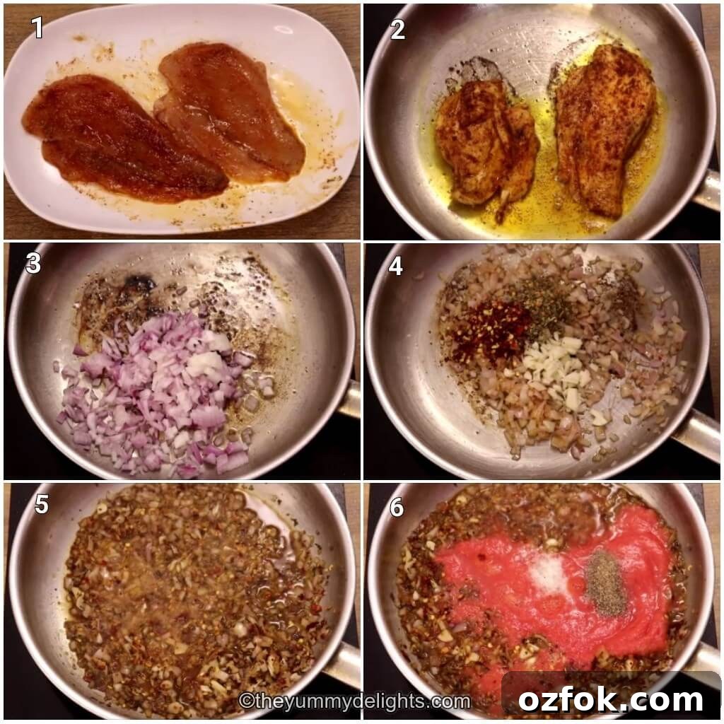 Collage image showing steps of making spicy chicken spaghetti.