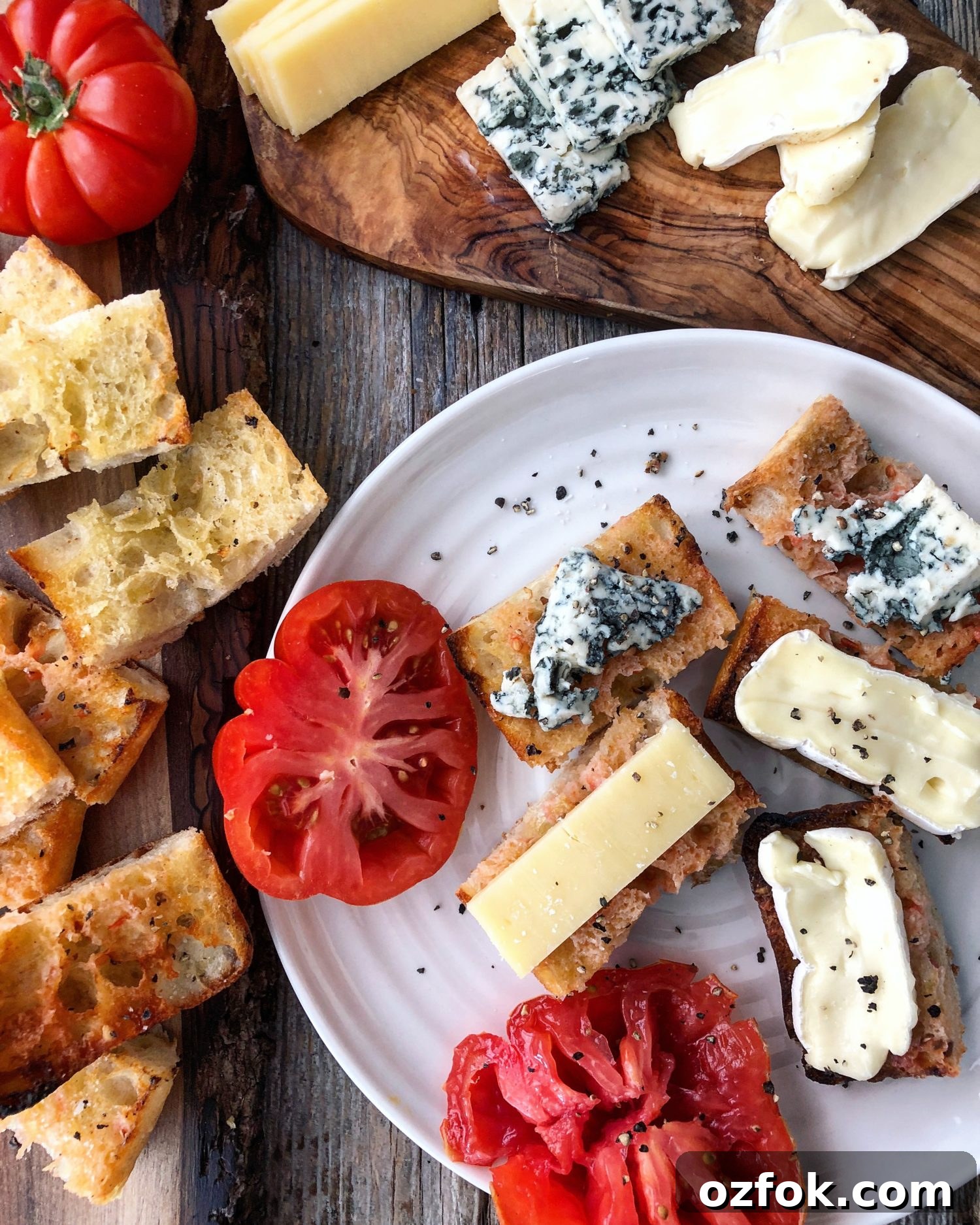Grilled Ciabatta with Tomato and cheeses, pan con tomate