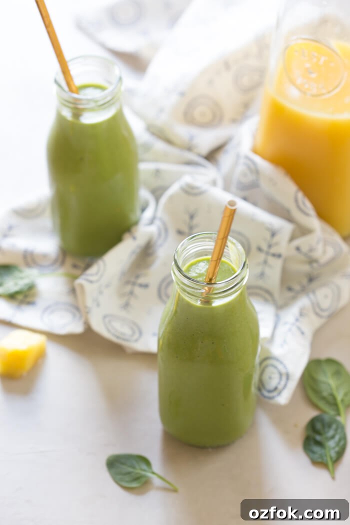 Broccoli, cauliflower, spinach, oh my! All the veg blended into this Green Power Smoothie and you can’t even taste it thanks to OJ and peanut butter! This is a kid favorite!