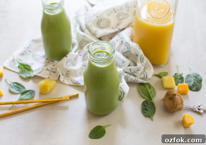 Broccoli, cauliflower, spinach, oh my! All the veg blended into this Green Power Smoothie and you can’t even taste it thanks to OJ and peanut butter! This is a kid favorite!