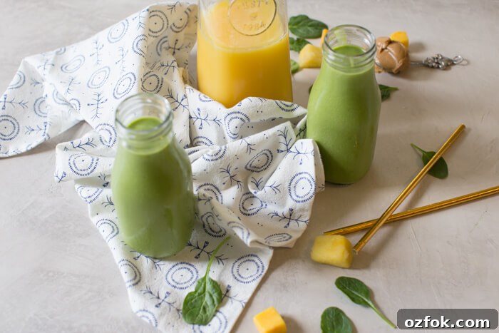 Broccoli, cauliflower, spinach, oh my! All the veg blended into this Green Power Smoothie and you can’t even taste it thanks to OJ and peanut butter! This is a kid favorite!