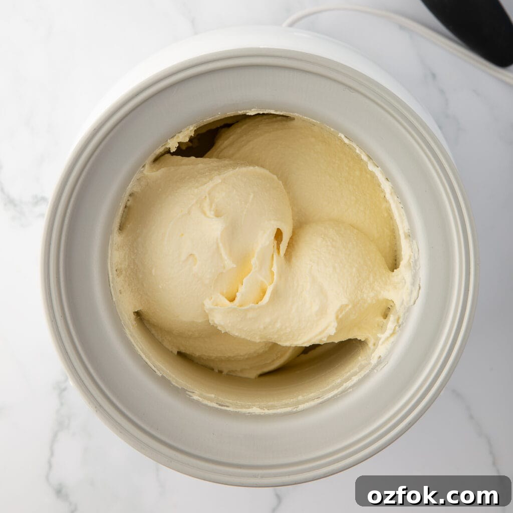 Close up of vanilla ice cream in ice cream machine.