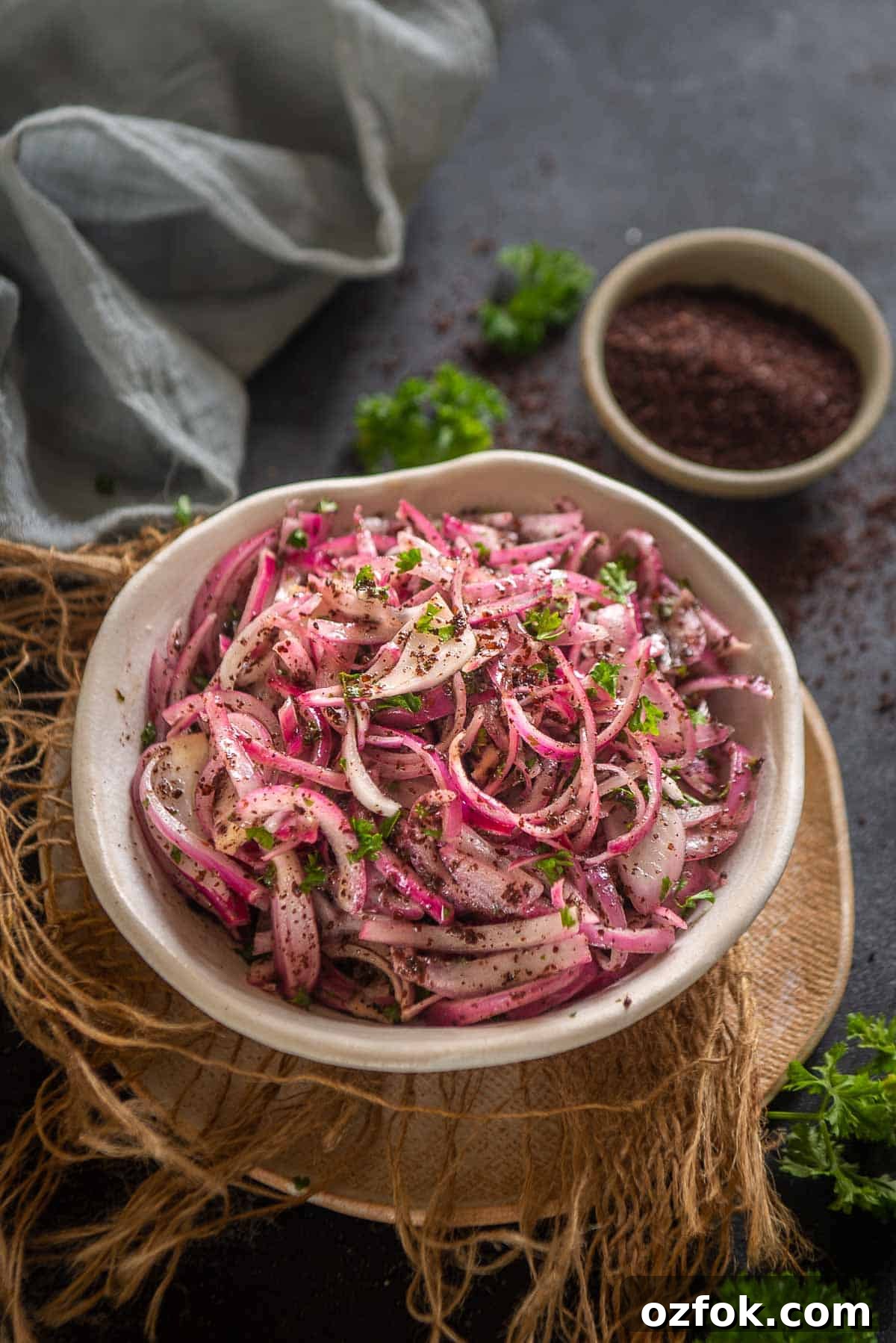 Sumac onions served in a bowl.