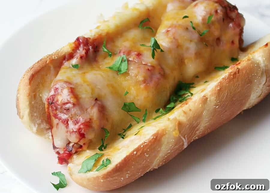 finished meatball sub closeup